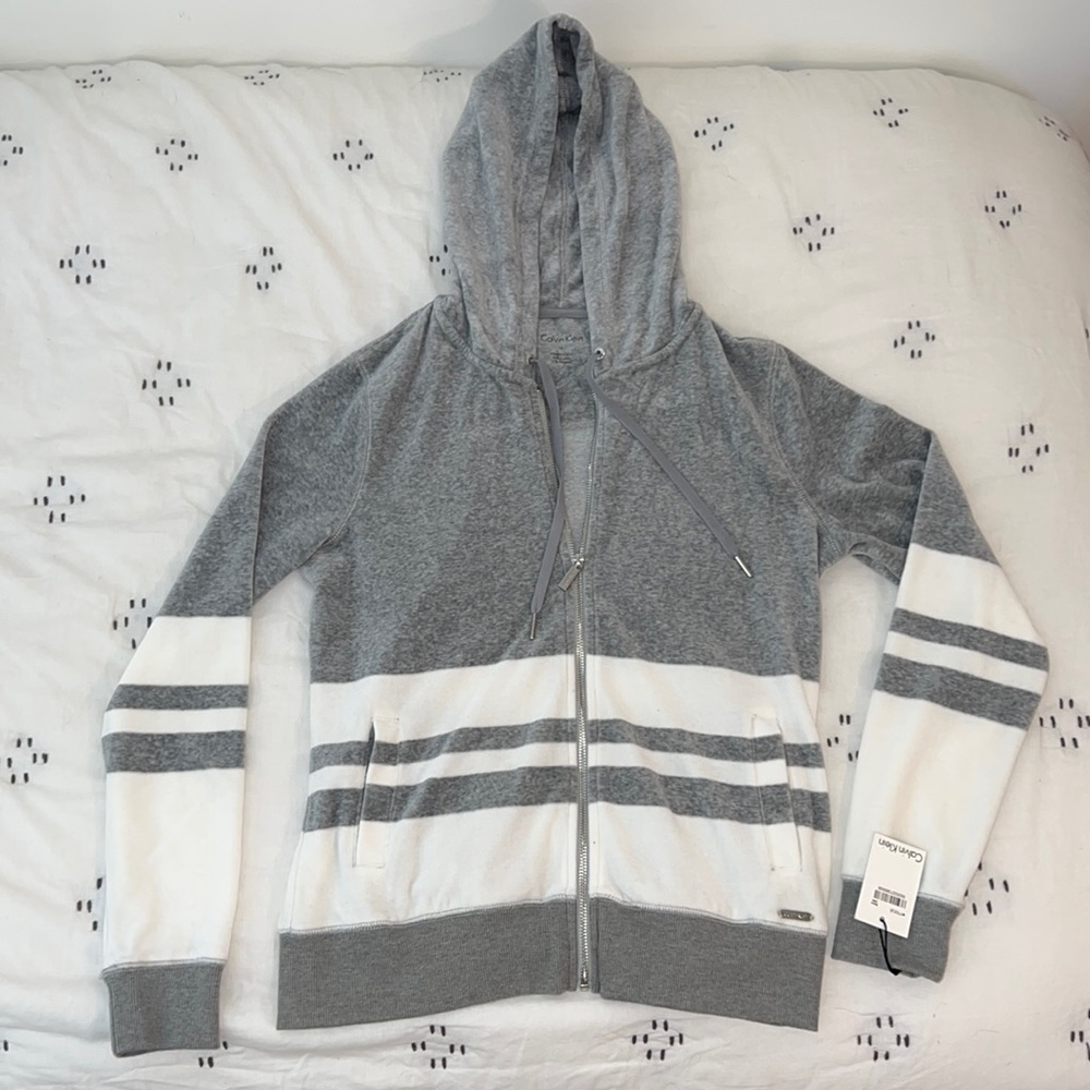 Calvin Klein Cotton and polyester hooded zip-up sweatshirt with silver accents